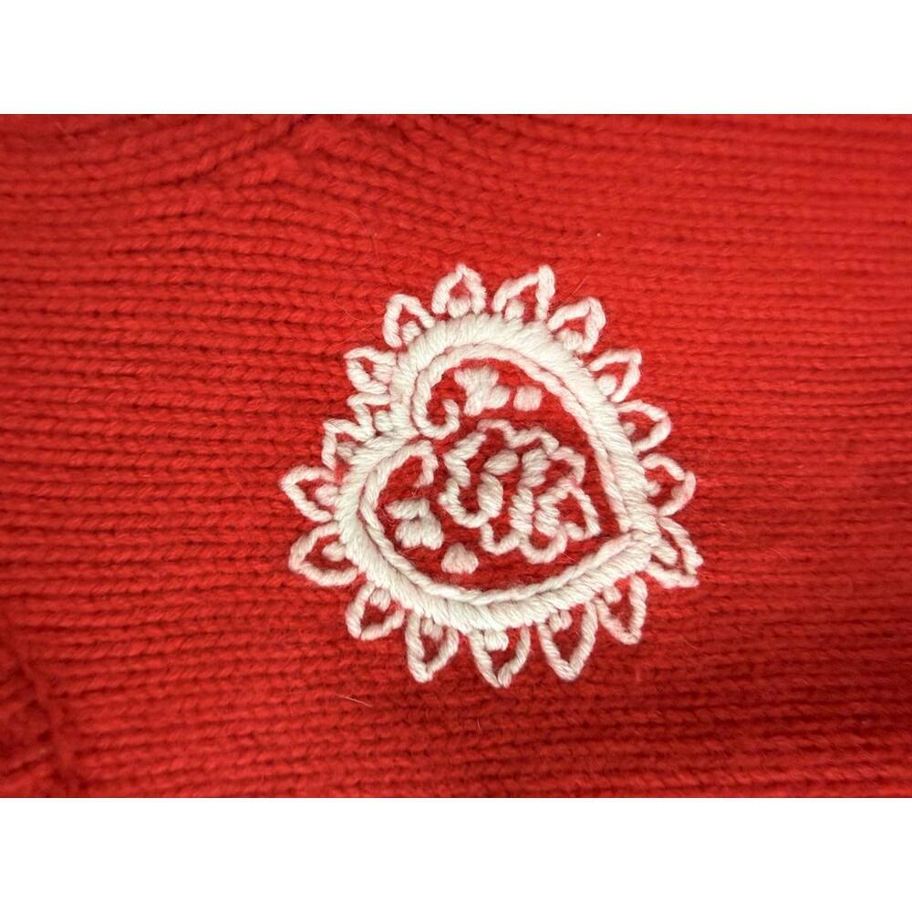 Boden Red Knit Sweater with White Embroidered Hearts, Size Small - Picture 3 of 8